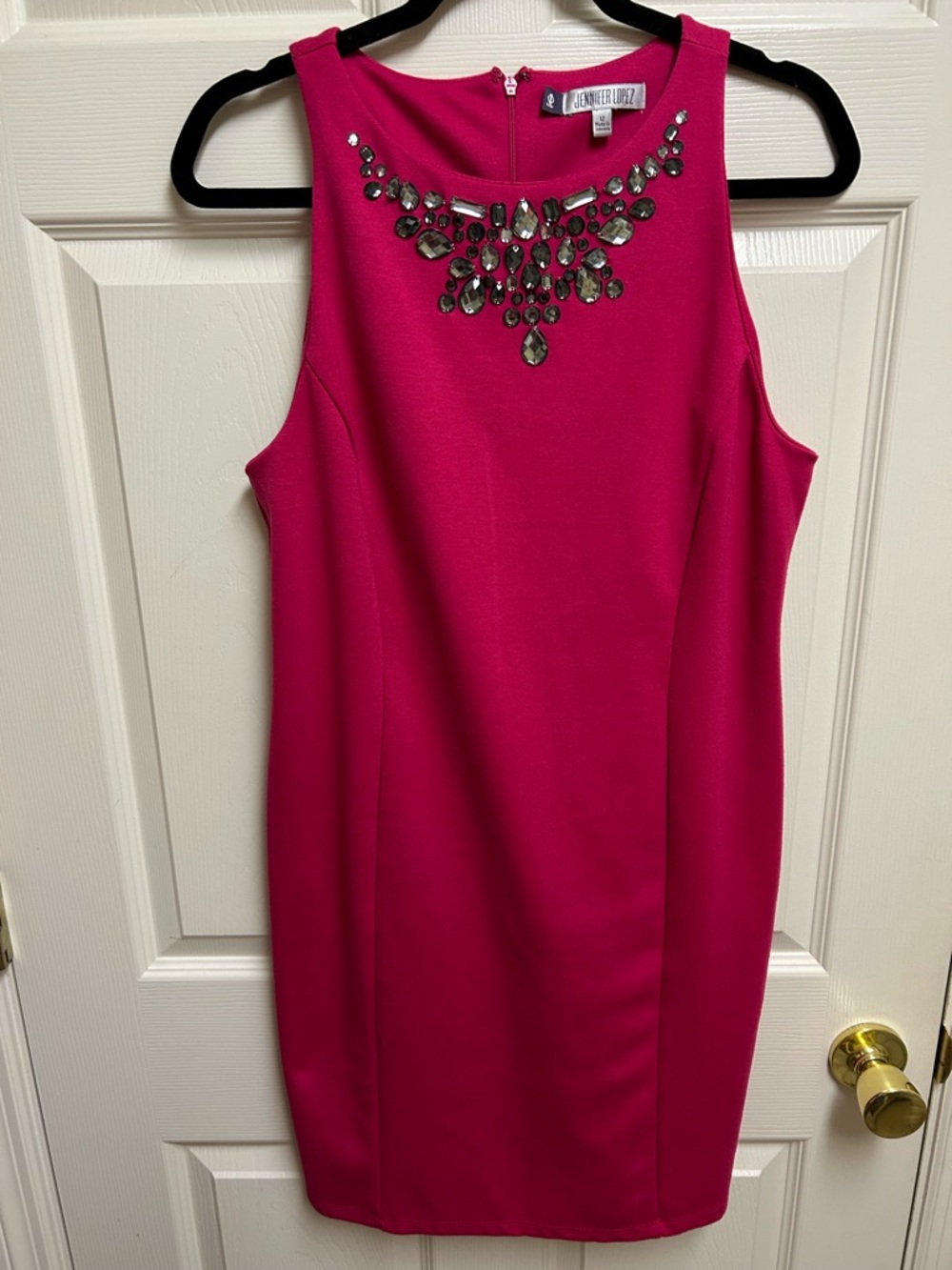 Jennifer Lopez Hot Pink Jewel-Neck Mini Dress